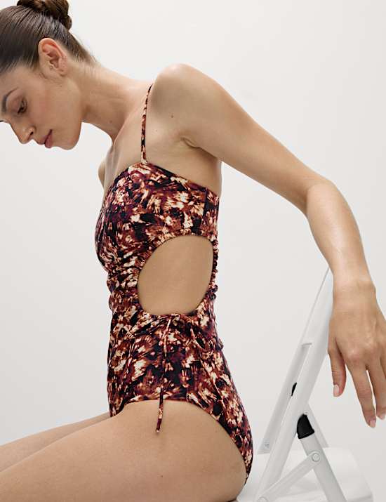 Printed Cut Out Drawstring Swimsuit