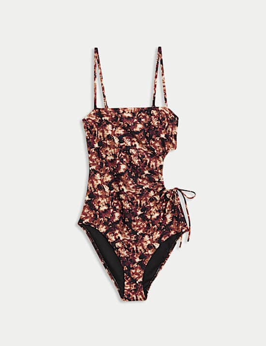 Printed Cut Out Drawstring Swimsuit