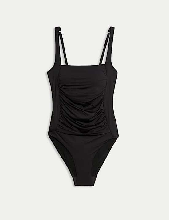 Maillot de bain ampliforme à encolure carrée, effet ventre plat