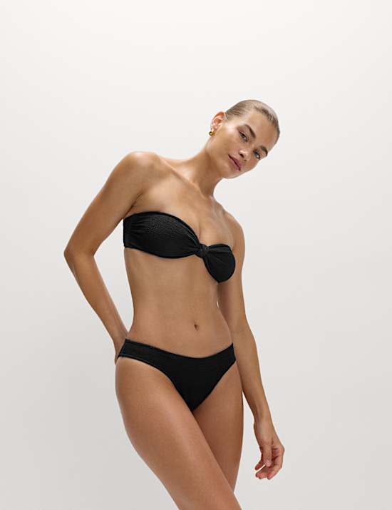 Textured Knot Front Bandeau Bikini Top