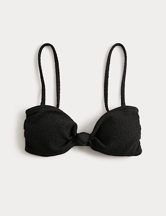 Textured Knot Front Bandeau Bikini Top