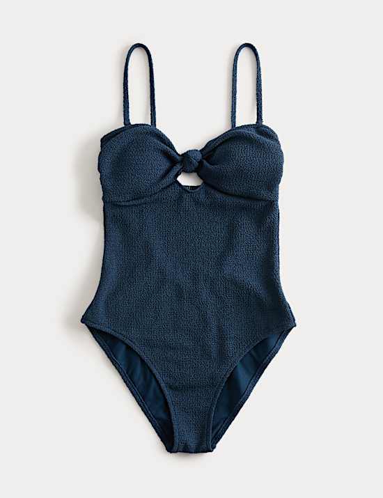 Maillot de bain texturé à motif ajouré et noeud sur le devant