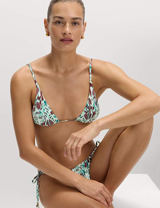 Printed Tie Side High Leg Bikini Bottoms