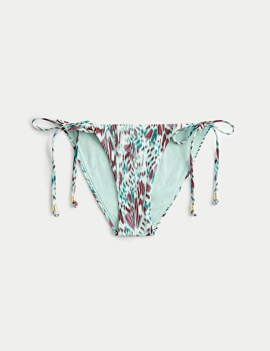 Printed Tie Side High Leg Bikini Bottoms