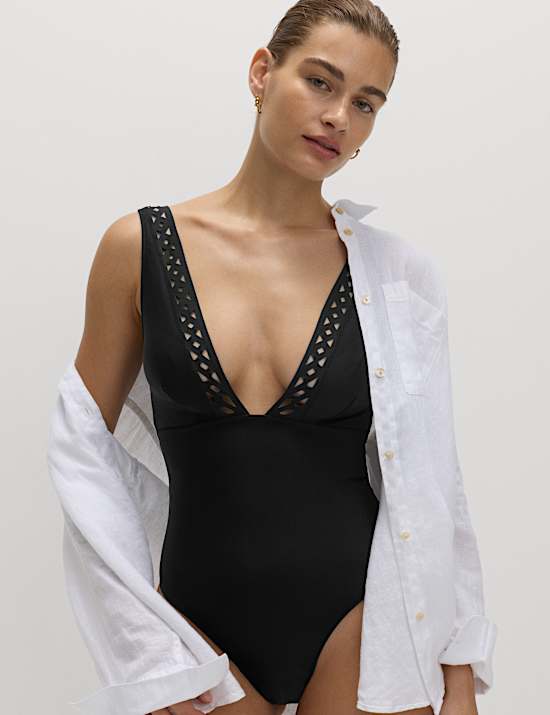 Maillot de bain plongeant sculptant à bordures en néoprène