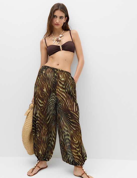 Printed Bubble Hem Beach Trousers