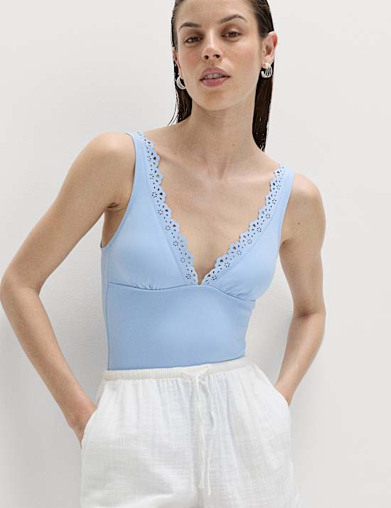 Sculpt Broderie Trim Plunge Swimsuit