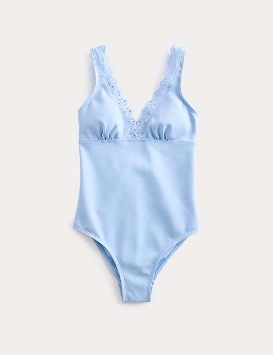 Sculpt Broderie Trim Plunge Swimsuit