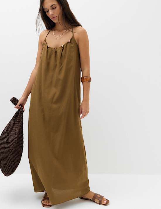 Pure Cotton Beaded Strappy Beach Dress