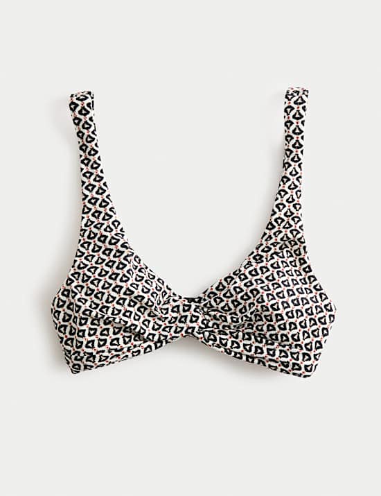 ביקיני חלק עליון עם פיתול קדמי, מחשוף עמוק והדפס