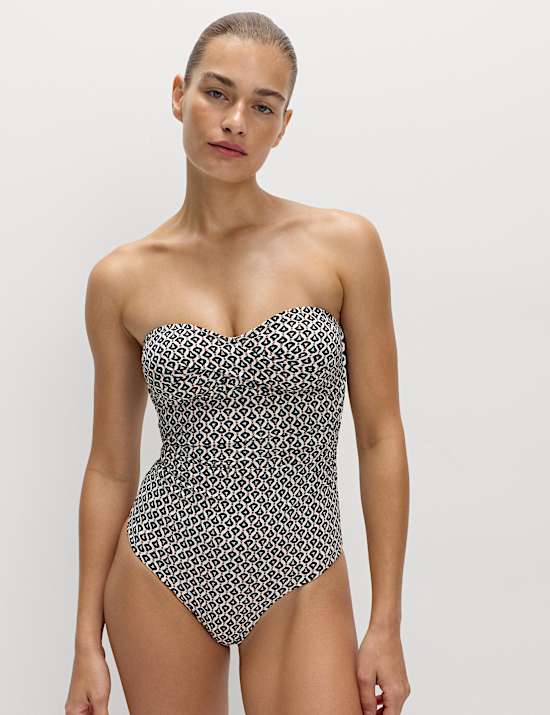 Maillot de bain bandeau rembourré effet ventre plat avec imprimé