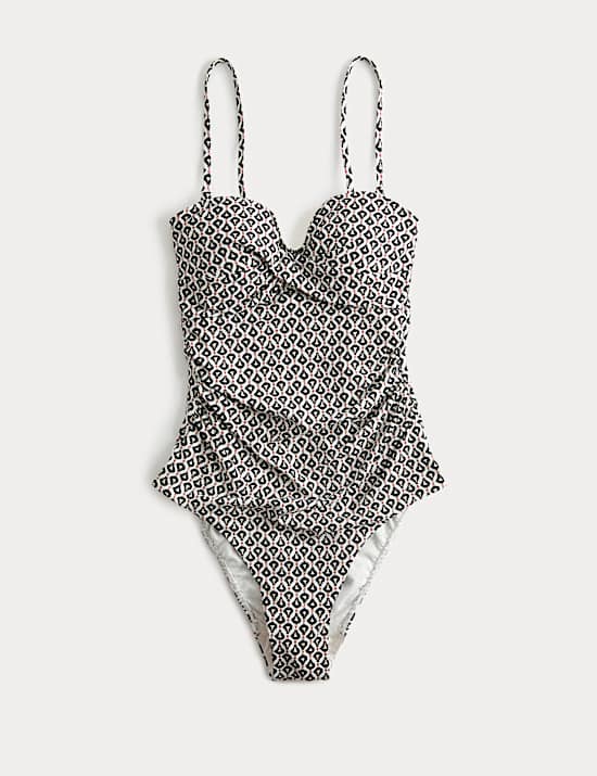 Maillot de bain bandeau rembourré effet ventre plat avec imprimé