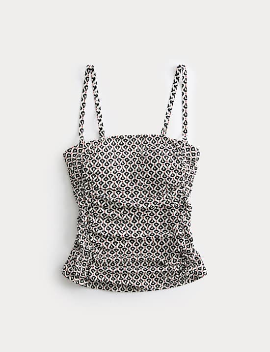 Tummy Control Printed Ruched Tankini Top