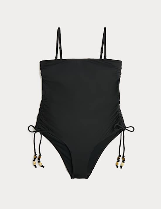 Maillot de bain bandeau &agrave; volant, armatures et effet ventre plat