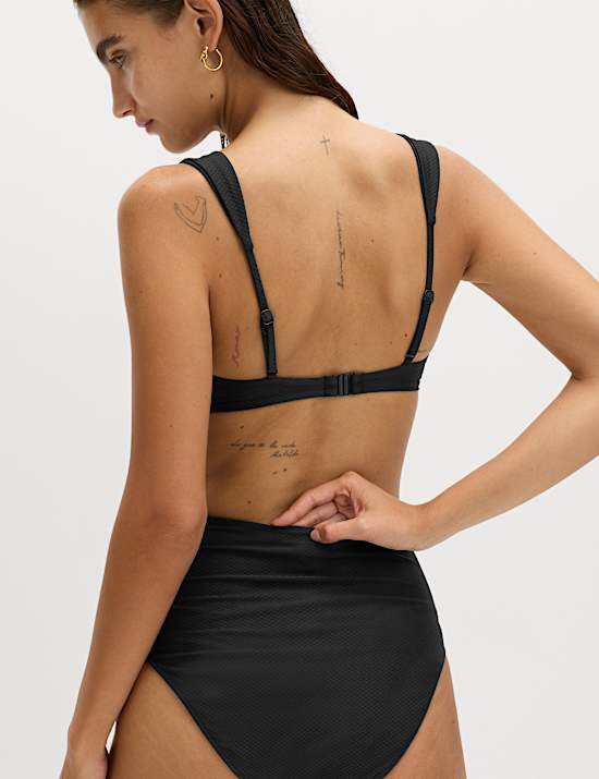 Textured Honeycomb Padded Square Neck Bikini Top