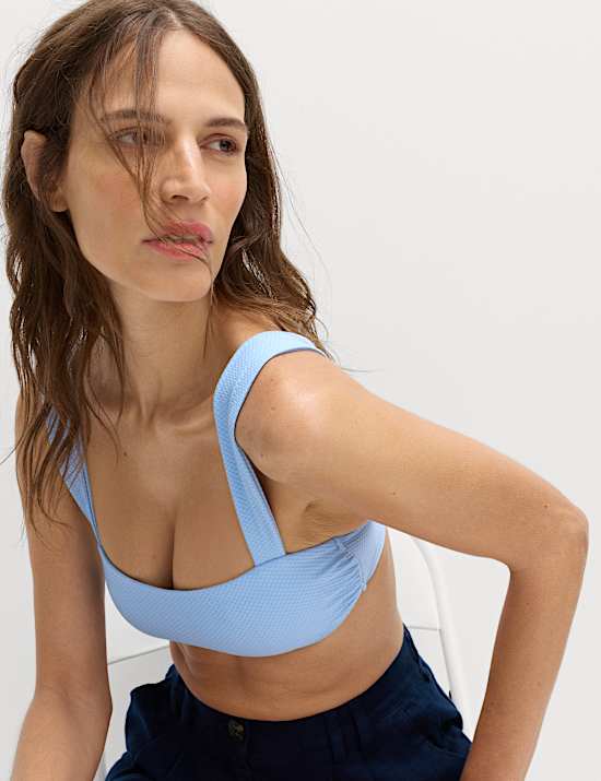 Textured Honeycomb Padded Square Neck Bikini Top