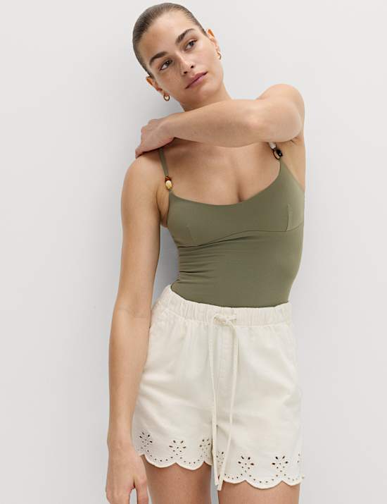 Padded Beaded Scoop Neck Swimsuit
