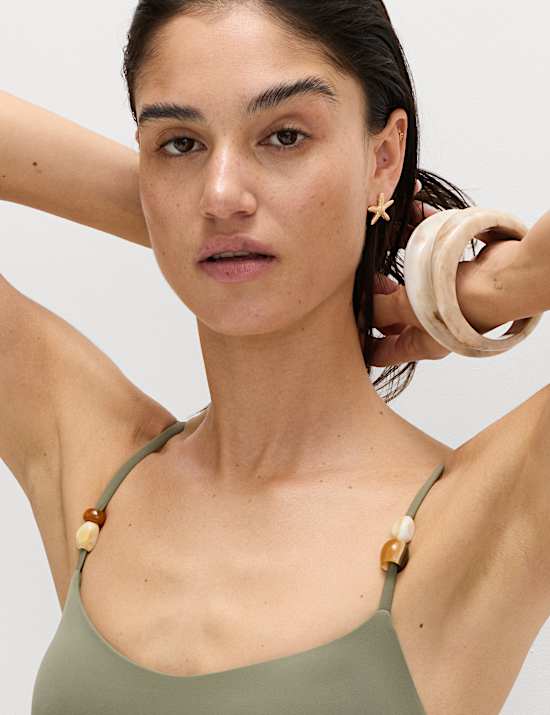 Bead Detail Scoop Neck Tankini Top