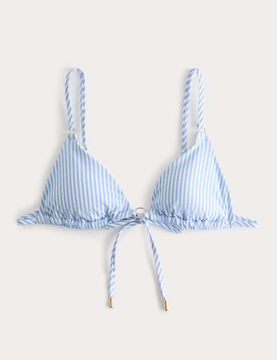 Striped Textured Triangle Padded Bikini Top