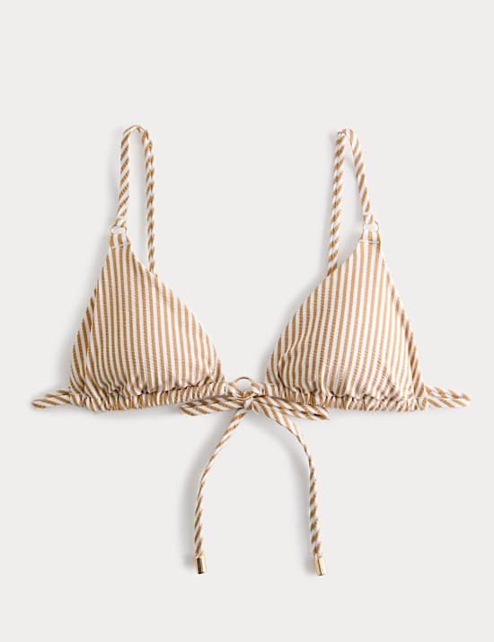 Haut de bikini triangle ampliforme textur&eacute; &agrave; rayures