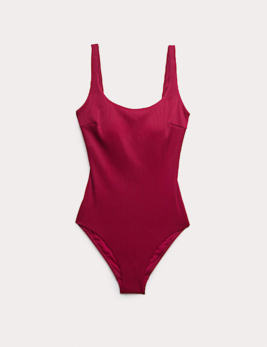 Maillot de bain textur&eacute; c&ocirc;tel&eacute; &agrave; d&eacute;collet&eacute; rond