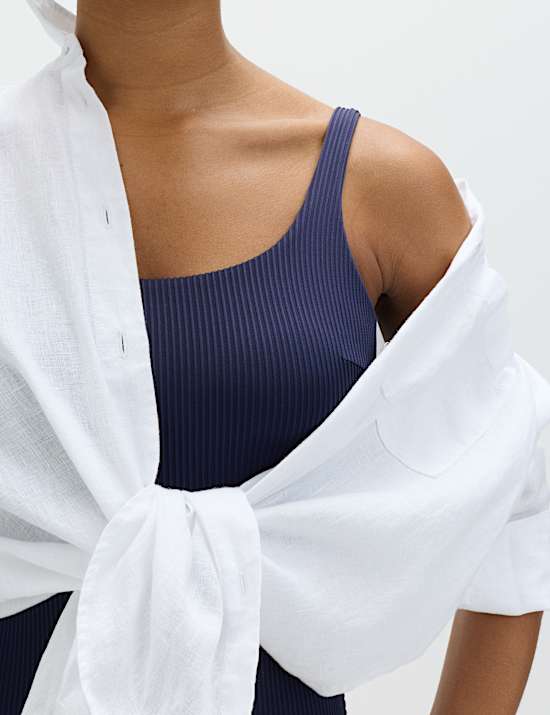 Maillot de bain textur&eacute; c&ocirc;tel&eacute; &agrave; d&eacute;collet&eacute; rond