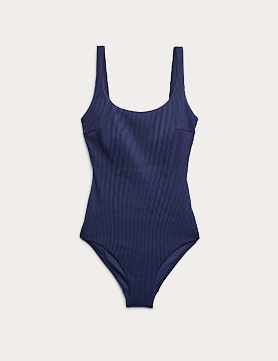 Maillot de bain textur&eacute; c&ocirc;tel&eacute; &agrave; d&eacute;collet&eacute; rond