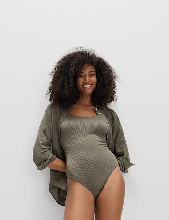 Ribbed Textured Scoop Neck Swimsuit