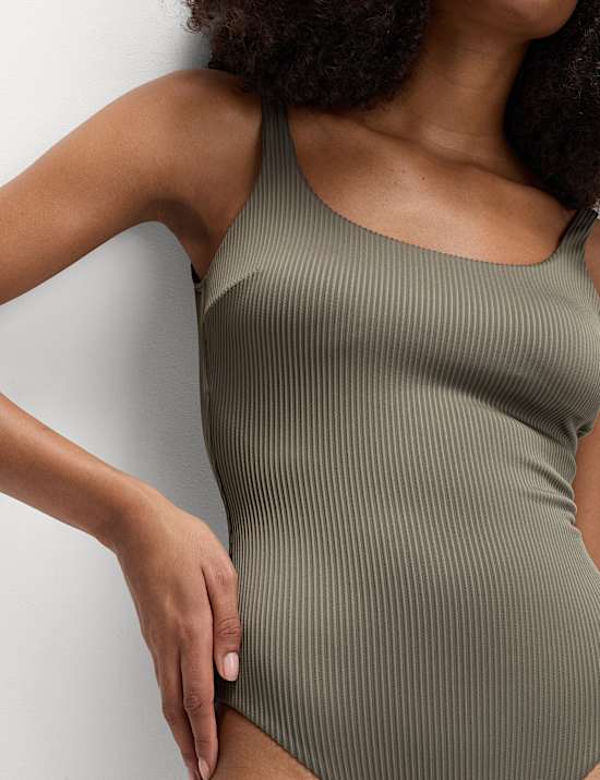 Ribbed Textured Scoop Neck Swimsuit