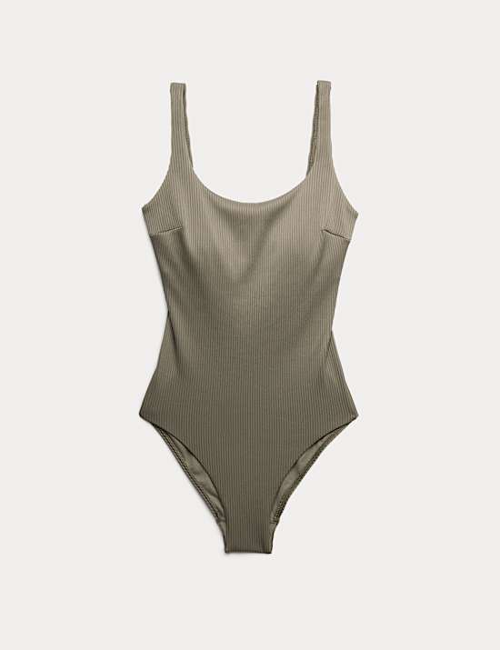 Ribbed Textured Scoop Neck Swimsuit