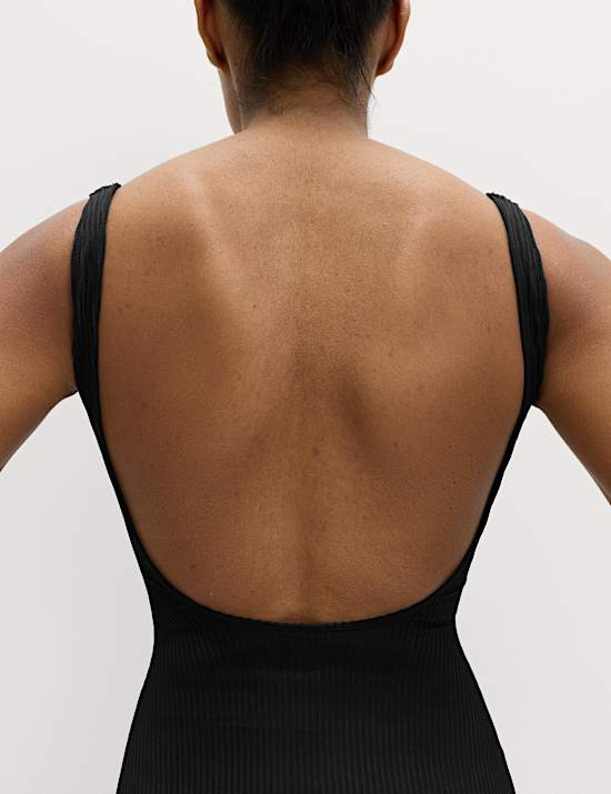 Maillot de bain textur&eacute; c&ocirc;tel&eacute; &agrave; d&eacute;collet&eacute; rond