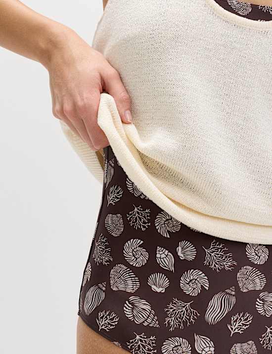 Zwempak met lage ronde hals en print