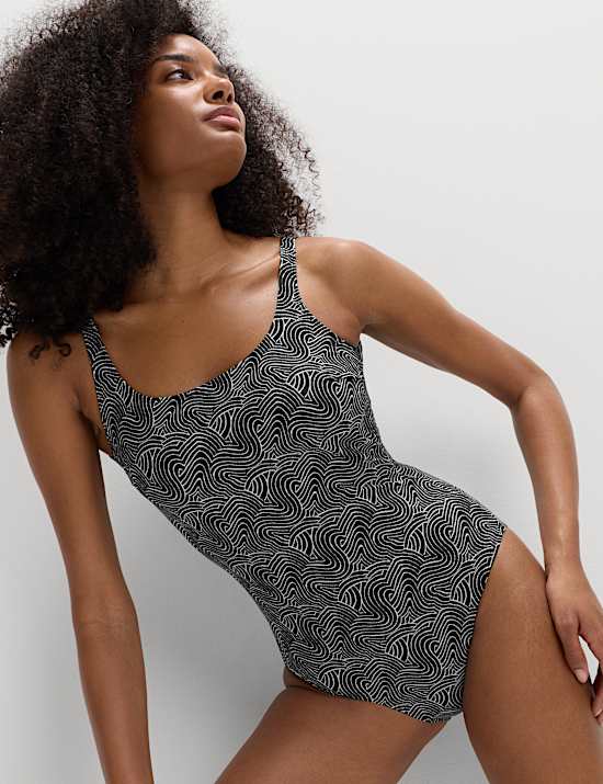 Zwempak met lage ronde hals en print