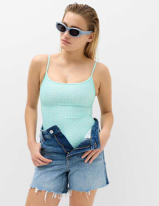Printed Scoop Neck Swimsuit