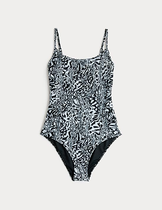 Zwempak met lage ronde hals en print