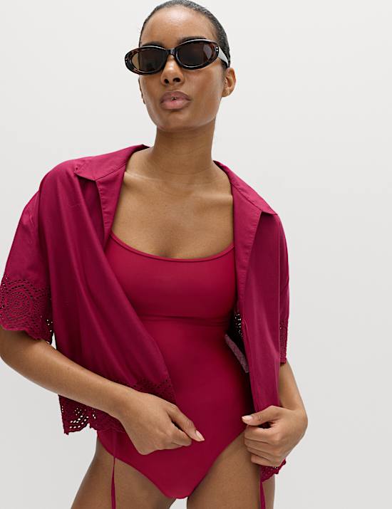 Zwempak in hemdstijl met wijde, ronde hals