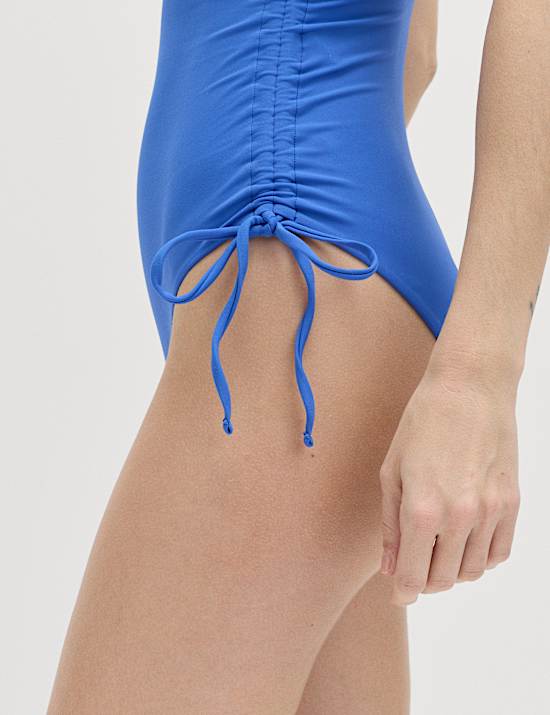 Padded Drawstring Side Square Neck Swimsuit