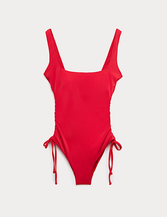 Padded Drawstring Side Square Neck Swimsuit