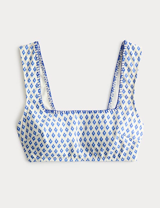 Printed Scoop Neck Whipstitch Bikini Top