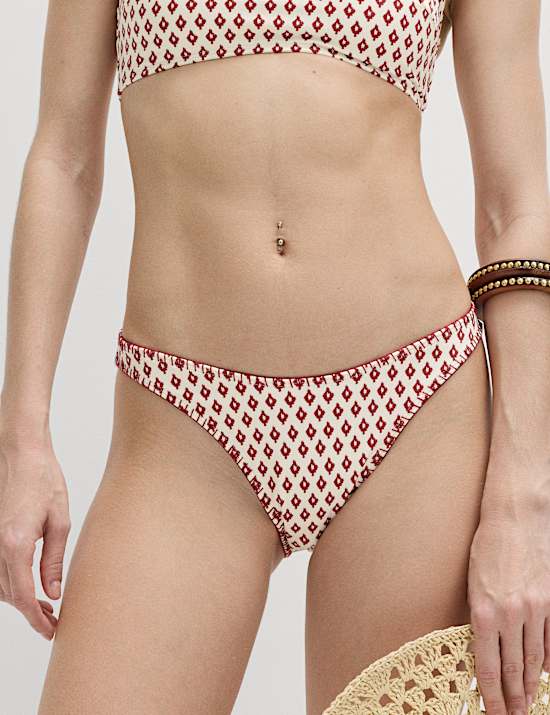 Printed Whipstitch High Leg Bikini Bottoms
