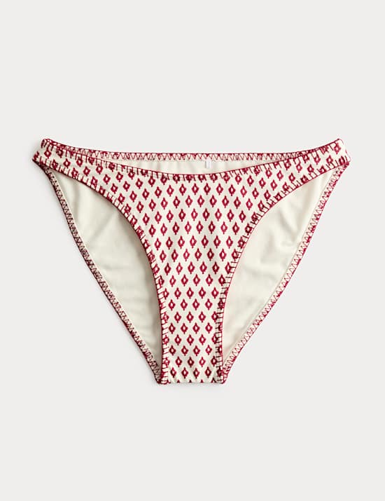 Printed Whipstitch High Leg Bikini Bottoms
