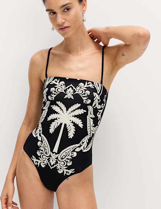 Tummy Control Printed Bandeau Swimsuit
