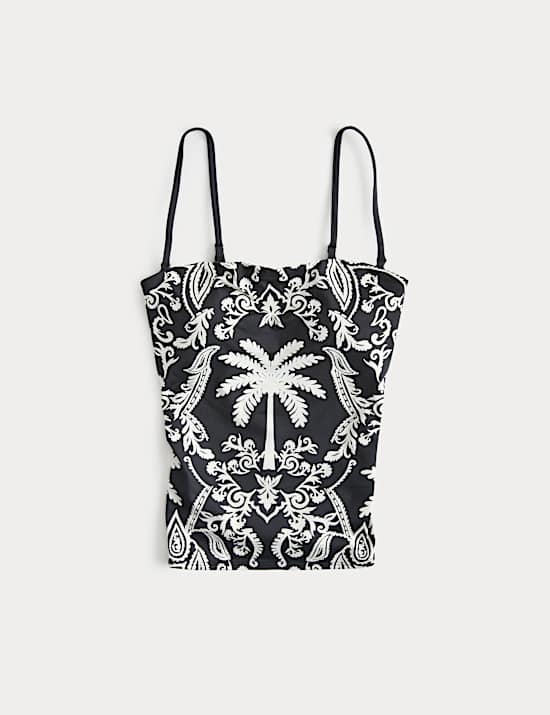Parte de arriba de tankini bandeau estampado con sujeci&oacute;n del vientre