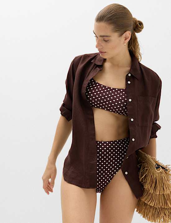 Korte bikinitop met lage ronde hals en print