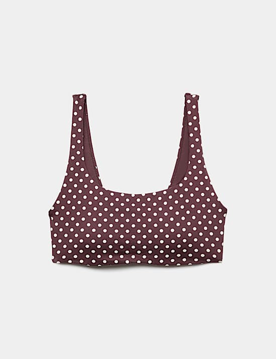 Korte bikinitop met lage ronde hals en print