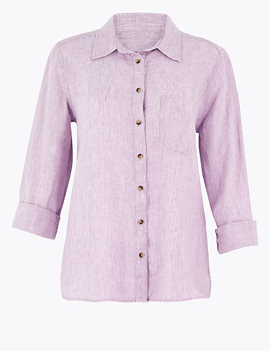 Pure Linen Button Detail Long Sleeve Shirt