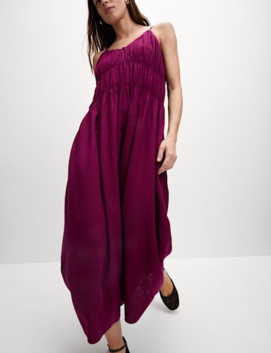 Linen Rich V-Neck Strappy Midaxi Swing Dress