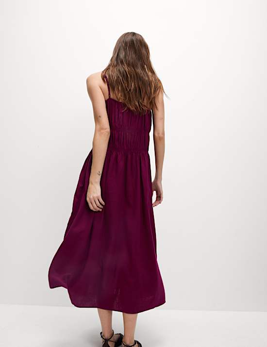 Linen Rich V-Neck Strappy Midaxi Swing Dress