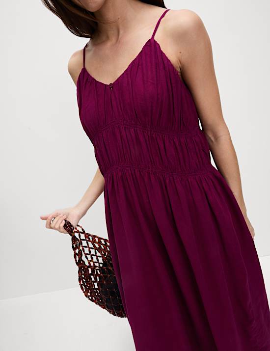 Linen Rich V-Neck Strappy Midaxi Swing Dress