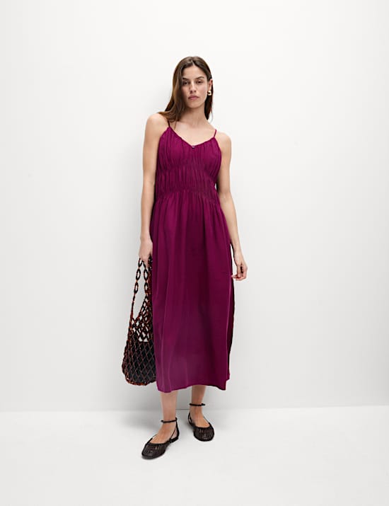 Linen Rich V-Neck Strappy Midaxi Swing Dress